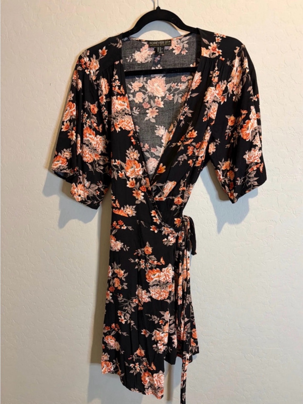 Forever 21 Black Floral Wrap Dress